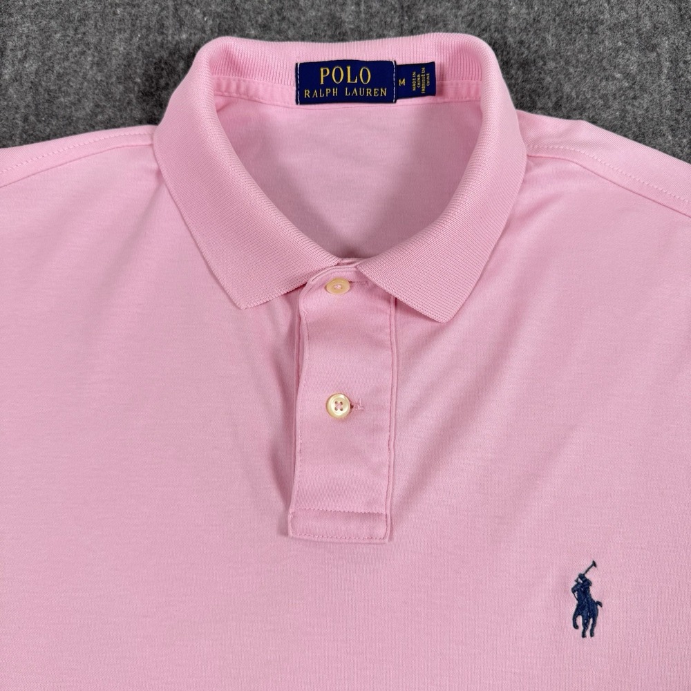 Polo Ralph Lauren Men's Polo Shirt Size M Pink Navy Pony Short Sleeve Classic